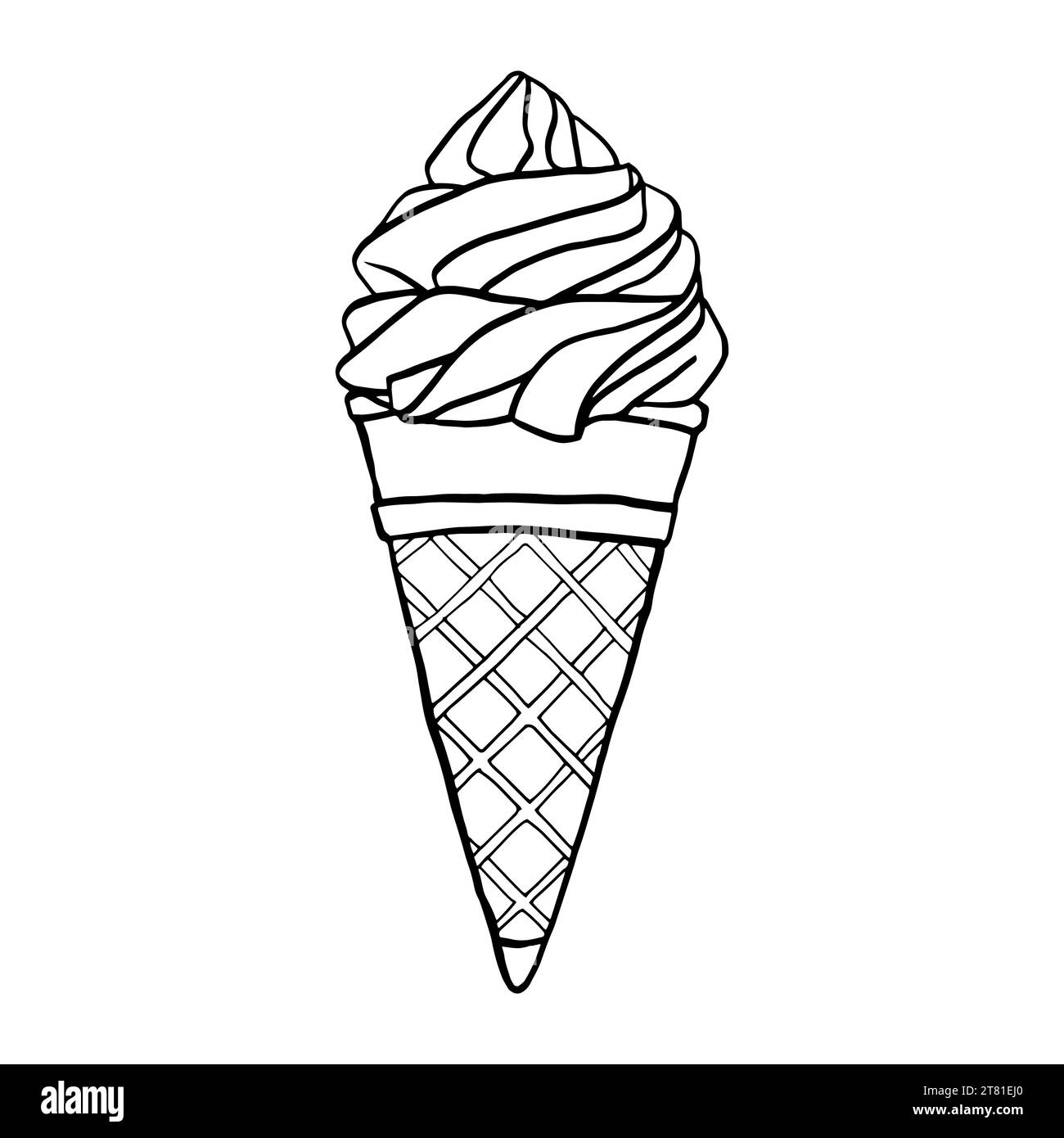 I gelati sono disegnati a mano e disegnati a mano in bianco e nero. Dolce estivo, gelato, cono gelato e ghiacciolo. Illustrazione vettoriale dello schizzo Illustrazione Vettoriale