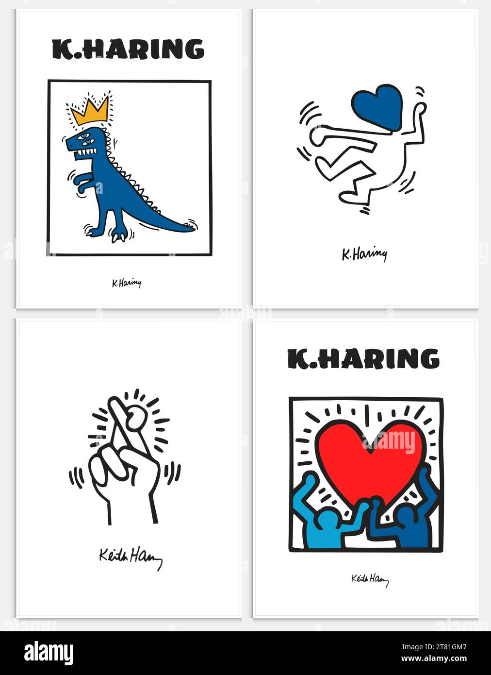 Contiene opere d'arte astratta in stile Keith Haring, Modern Art Collection for Decoration. Vector İllustration poster. Collezione per l'arte di tendenza. Illustrazione Vettoriale