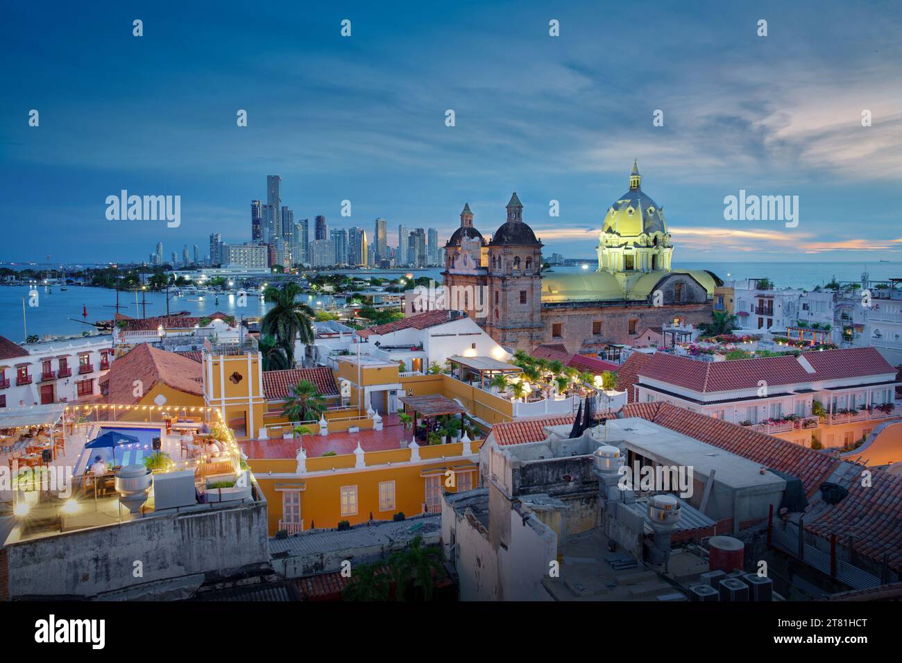 Foto della vista panoramica di Cartgena das Indias al tramonto Foto Stock