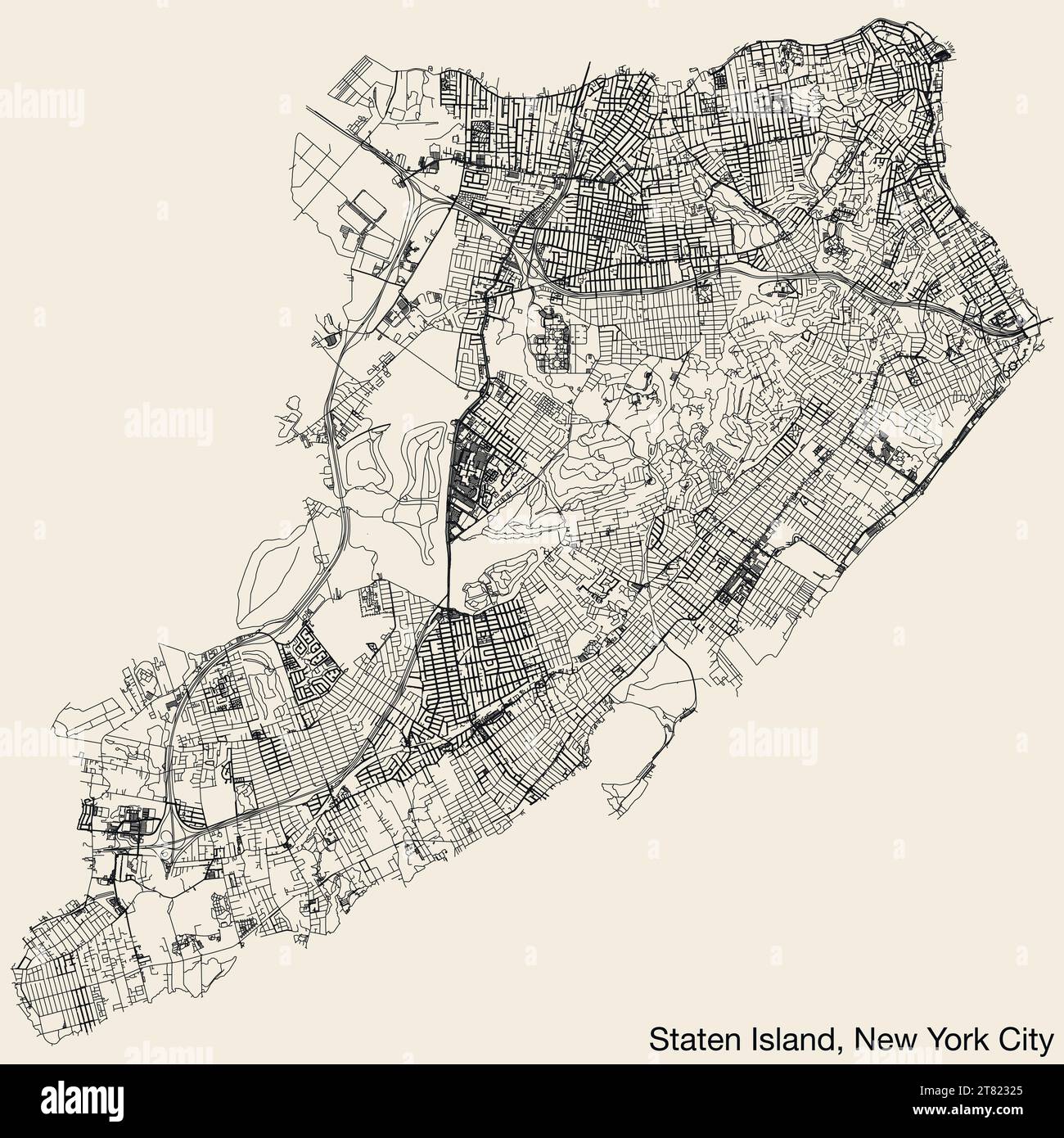 Mappa stradale dello STATEN ISLAND BOROUGH, NEW YORK CITY Illustrazione Vettoriale