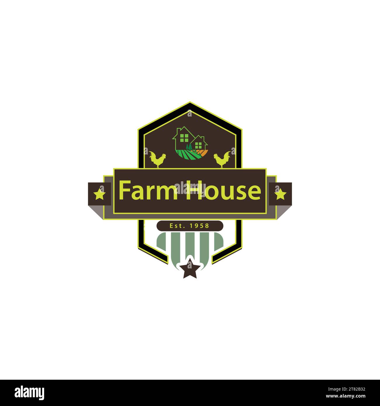 Logo gratuito Vector Farm House con concetto di campo agricolo e di impianto alimentare Illustrazione Vettoriale