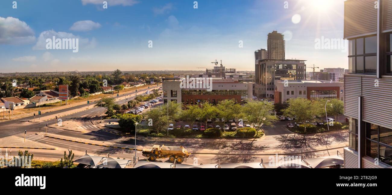 Vista aerea del paesaggio urbano di Gaborone nel CBD, la parte nuova della città Foto Stock