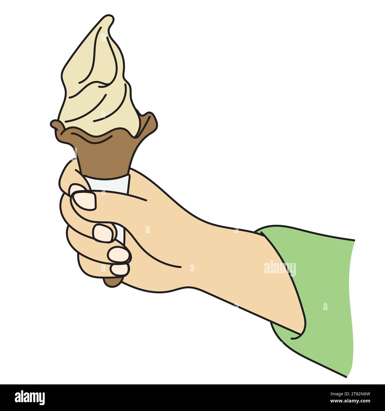closeup hand holding cone vanilla gelato illustrazione vettoriale disegnato a mano isolato su sfondo bianco Illustrazione Vettoriale