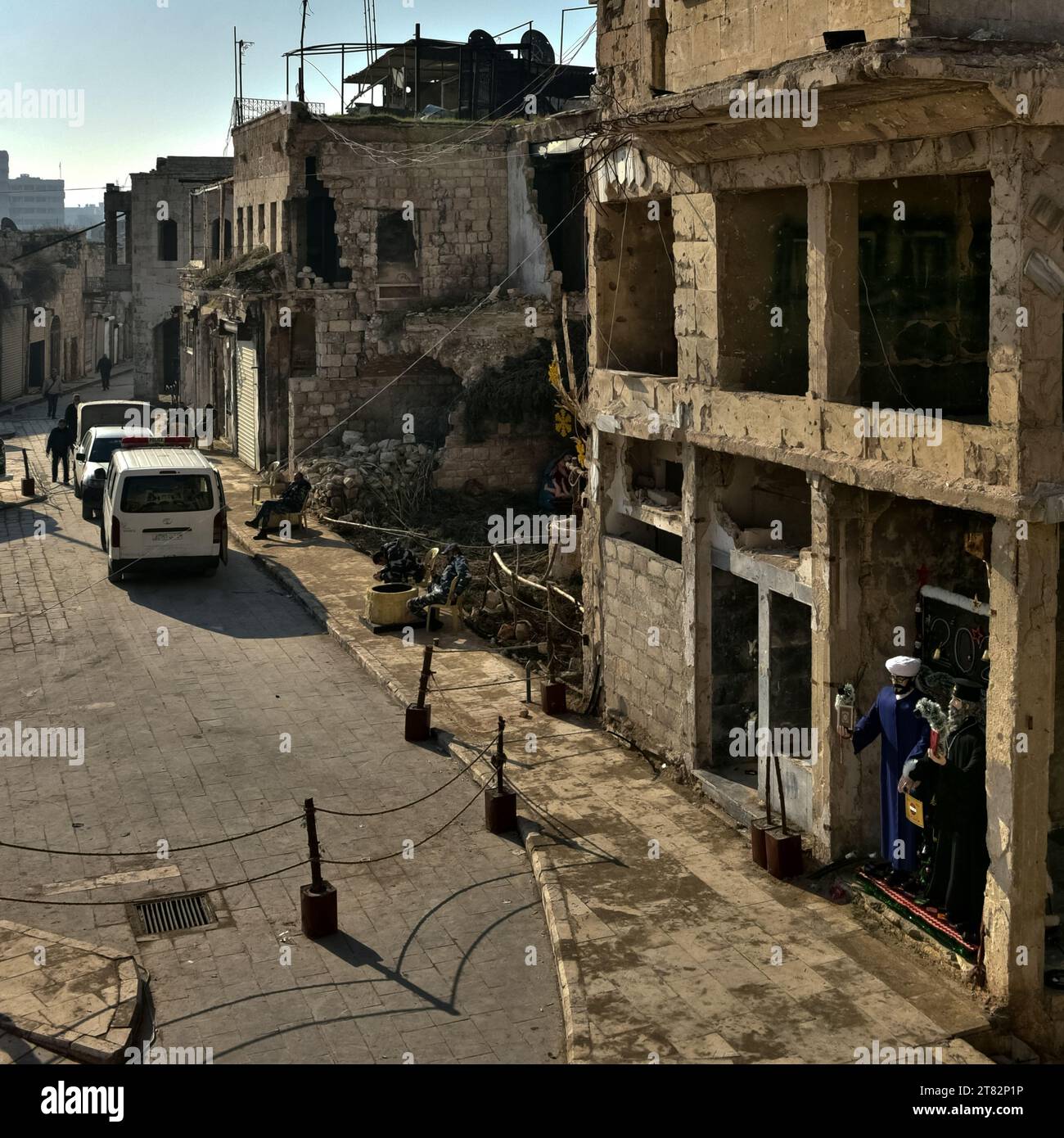 Bombardato il quartiere di Aleppo, Siria, inverno 2022 Foto Stock