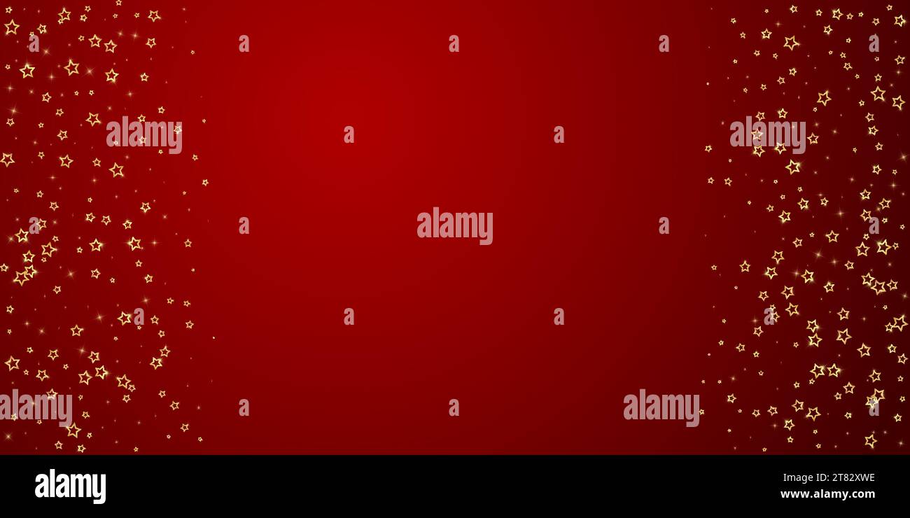 Spirito natalizio. Stelle cadenti sparse. Modello di sovrapposizione per le feste natalizie. Illustrazione vettoriale Festive Stars su sfondo rosso. Illustrazione Vettoriale