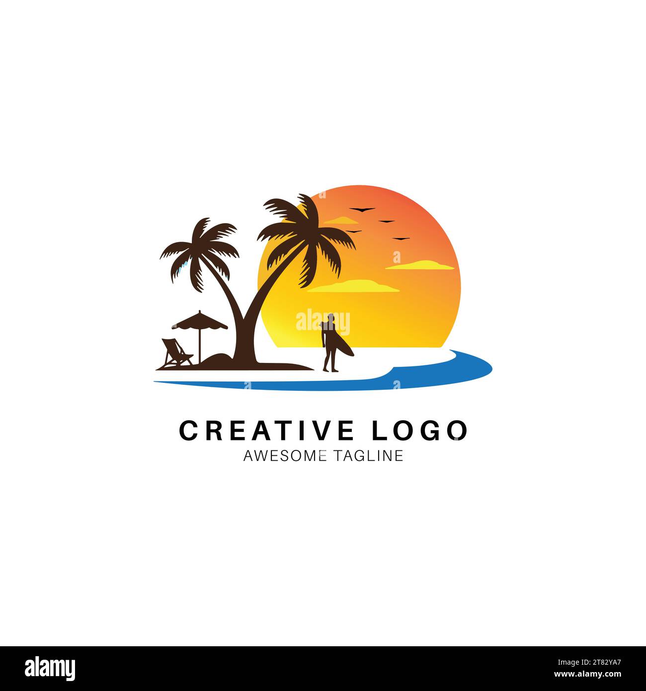 Design con logo Travelling Sea Beach Illustrazione Vettoriale