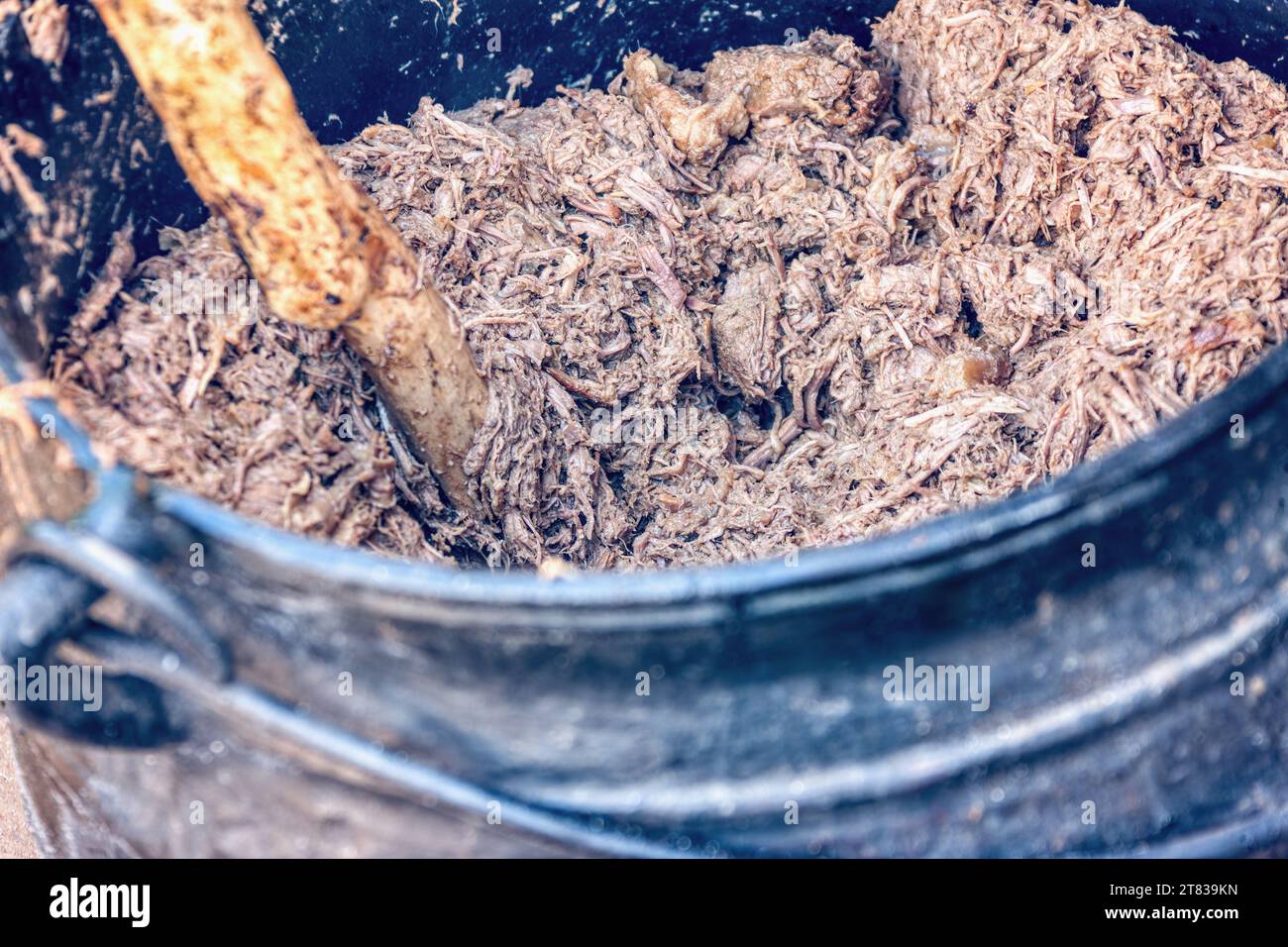 Il setswa viene mangiato tradizionalmente in Botswana come pasto principale insieme al pap, è carne di mucca bollita al cucchiaio Foto Stock