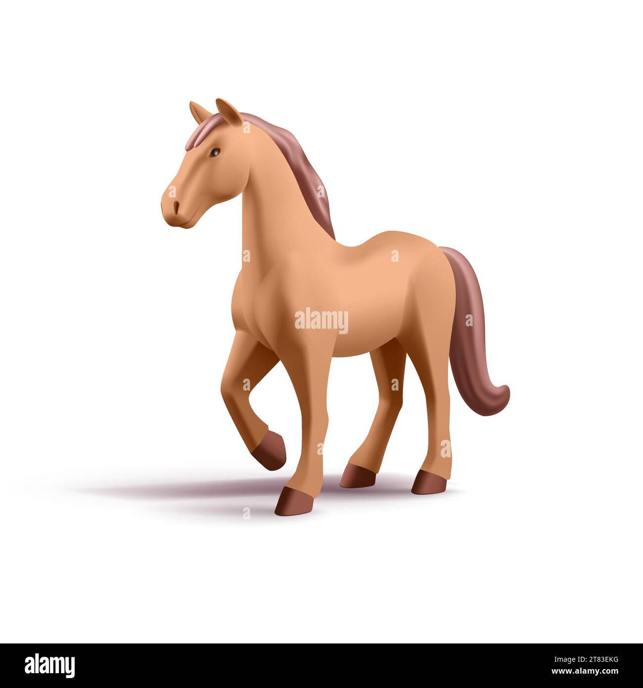 Cavallo 3D. Immagine realistica e moderna di un cavallo che si ispira ai concetti di attività agricole, corse ippiche, allevamento di specie di cavalli. Illustr. Vettoriale Illustrazione Vettoriale