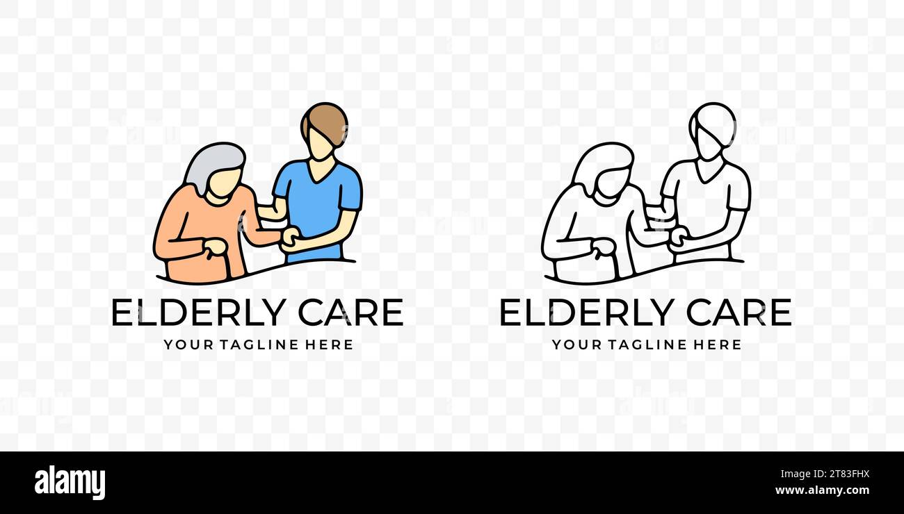 Infermiere che aiuta anziani, anziani, progettazione grafica. Sanità, medicina, medicina, casa di cura, ospedale e clinica, disegno vettoriale e illustrazione Illustrazione Vettoriale