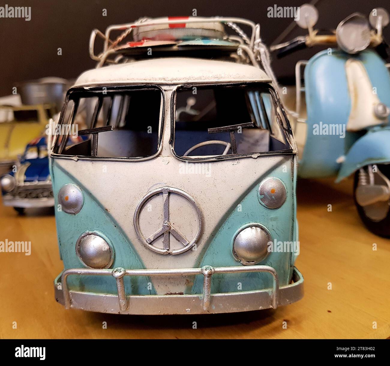 Primo piano del modello vintage di un camper VW. Foto Stock