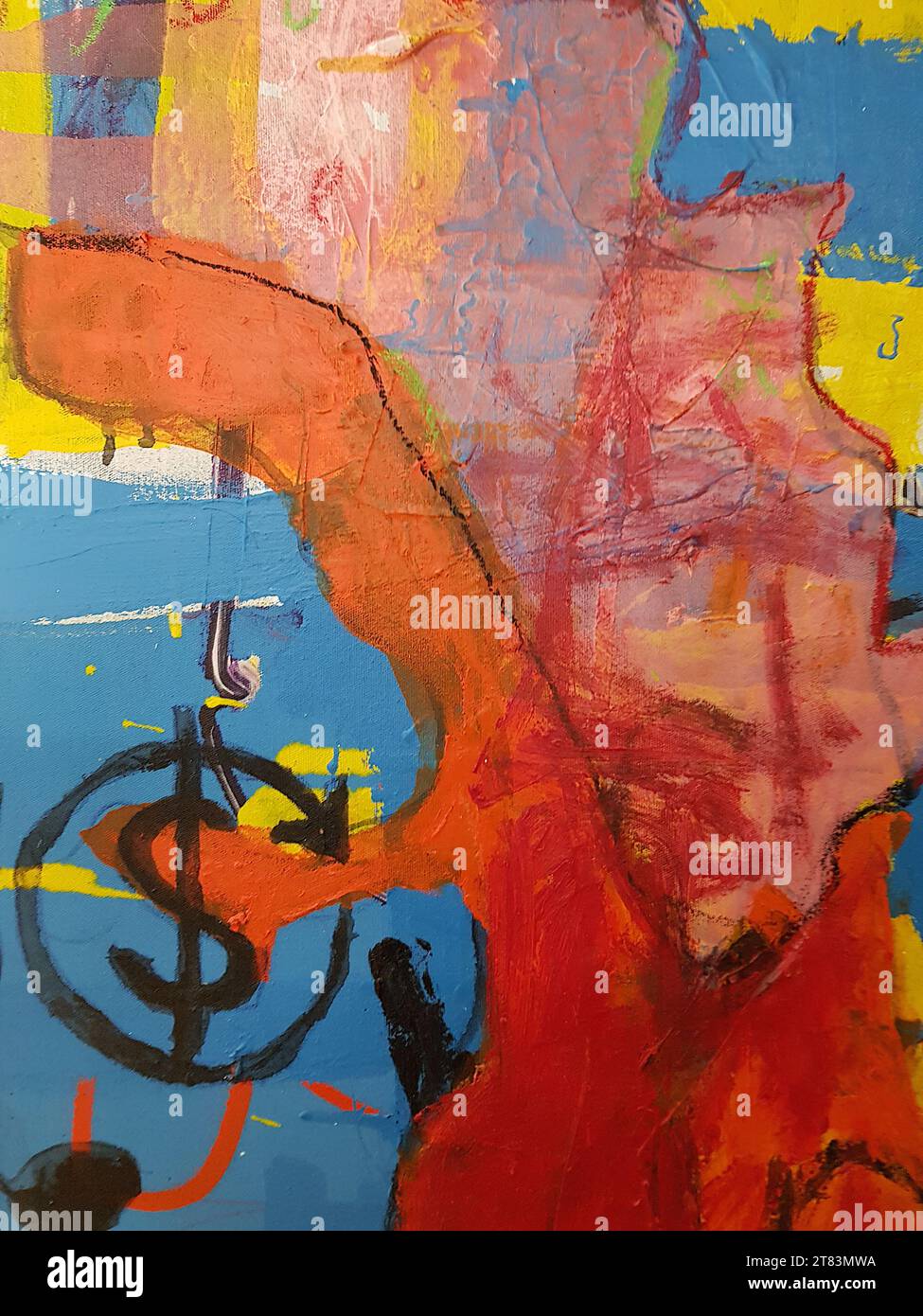 Primo piano della pittura ad olio astratta d'epoca. Foto Stock
