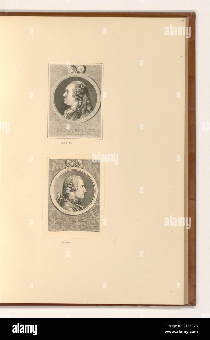 Claude Henri Watelet (incisore) Porträt Anne Robert Jacques Turgot; Jacques Laure Breteuil. incisione 1752; 1763 Foto Stock