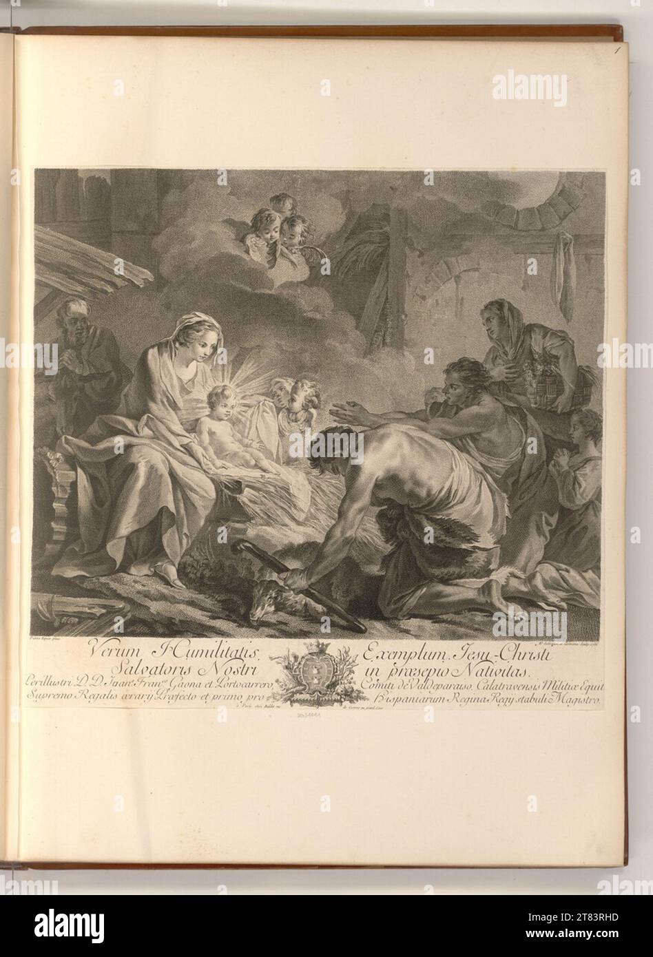 Jean-Baptiste Marie Pierre Adorazione dei pastori. Incisione rame, incisione 1756 , 1756 Foto Stock
