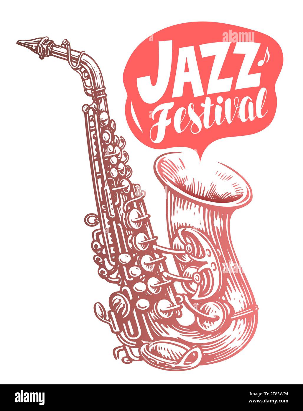 Concerto di musica jazz, illustrazione vettoriale. Sassofono per volantino, invito, banner, copertina, pubblicità Illustrazione Vettoriale