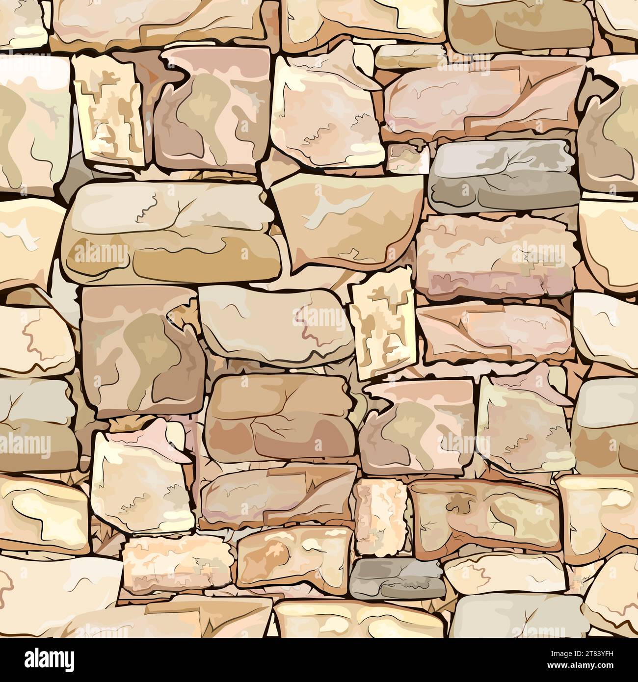 Consistenza senza cuciture di pietra naturale. Un set di pietre dai colori tenui e di varie forme. Illustrazione Vettoriale