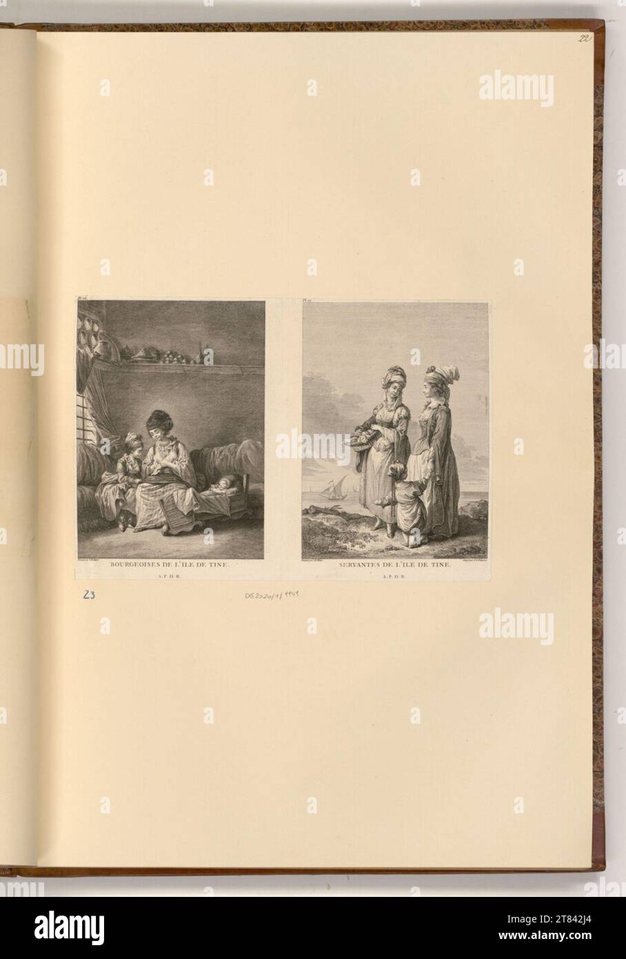 Jean-Louis Delignon (incisore) Bourgeois dell'isola di Tine; serve dell'Ile de Tine. Incisione, incisione rame 1782 , 1782 Foto Stock