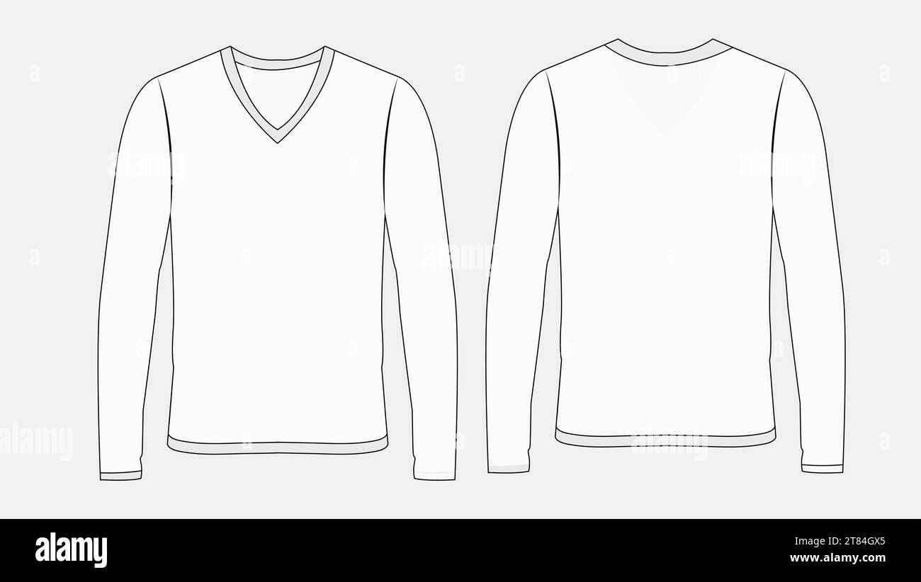 Modello di t-shirt bianco bianco a manica lunga con design vettoriale e modello di t-shirt Illustrazione Vettoriale