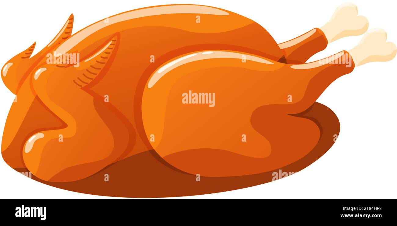 Arrosto di tacchino per il Ringraziamento o il festival del raccolto. Pollo grigliato al forno. Cibo isolato per pollame da vacanza. Pollo fritto a base di carne bianca. Illustr. Vettoriale Illustrazione Vettoriale