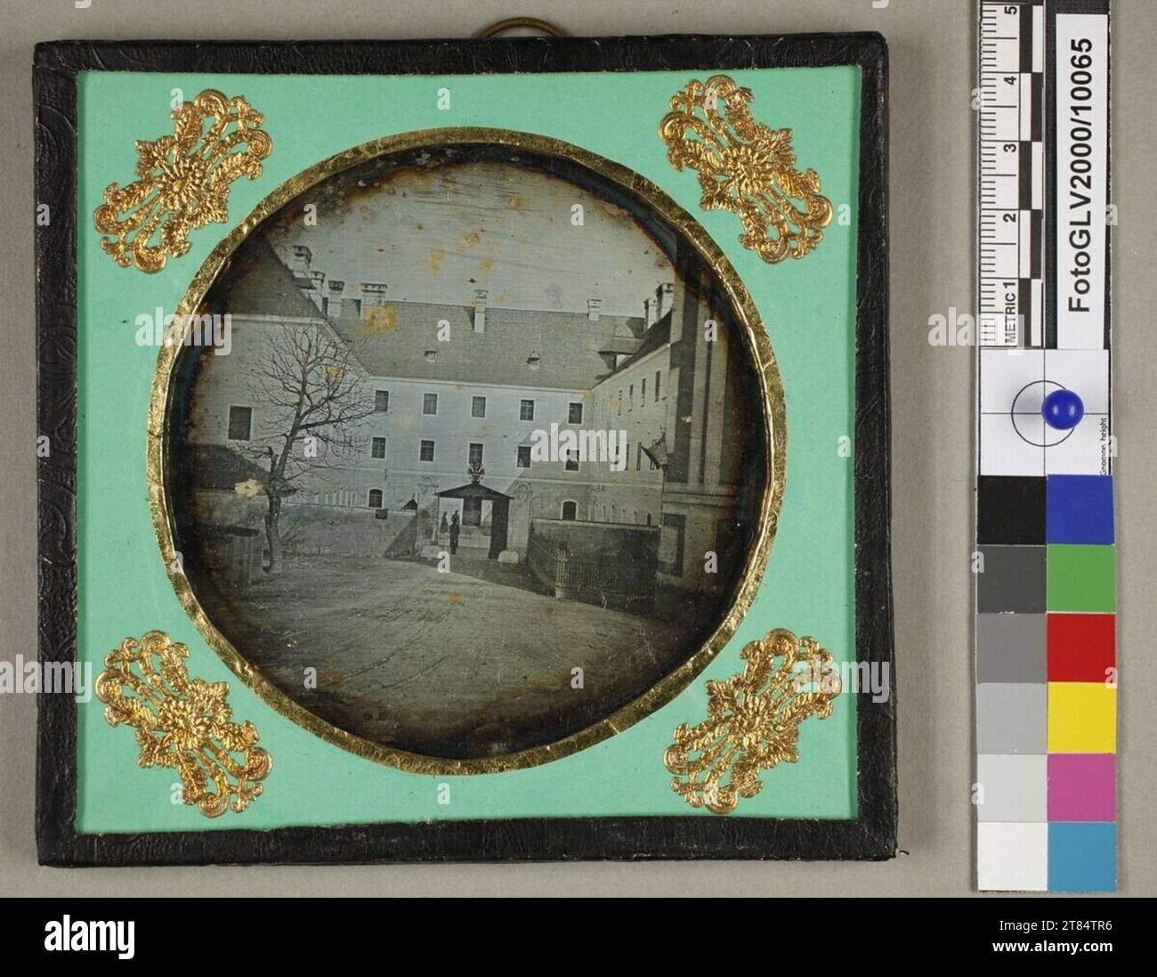 Anonym veduta del vecchio Federlhof di Vienna. Daguerreotipo, piastra rotonda prima del 1845 Foto Stock