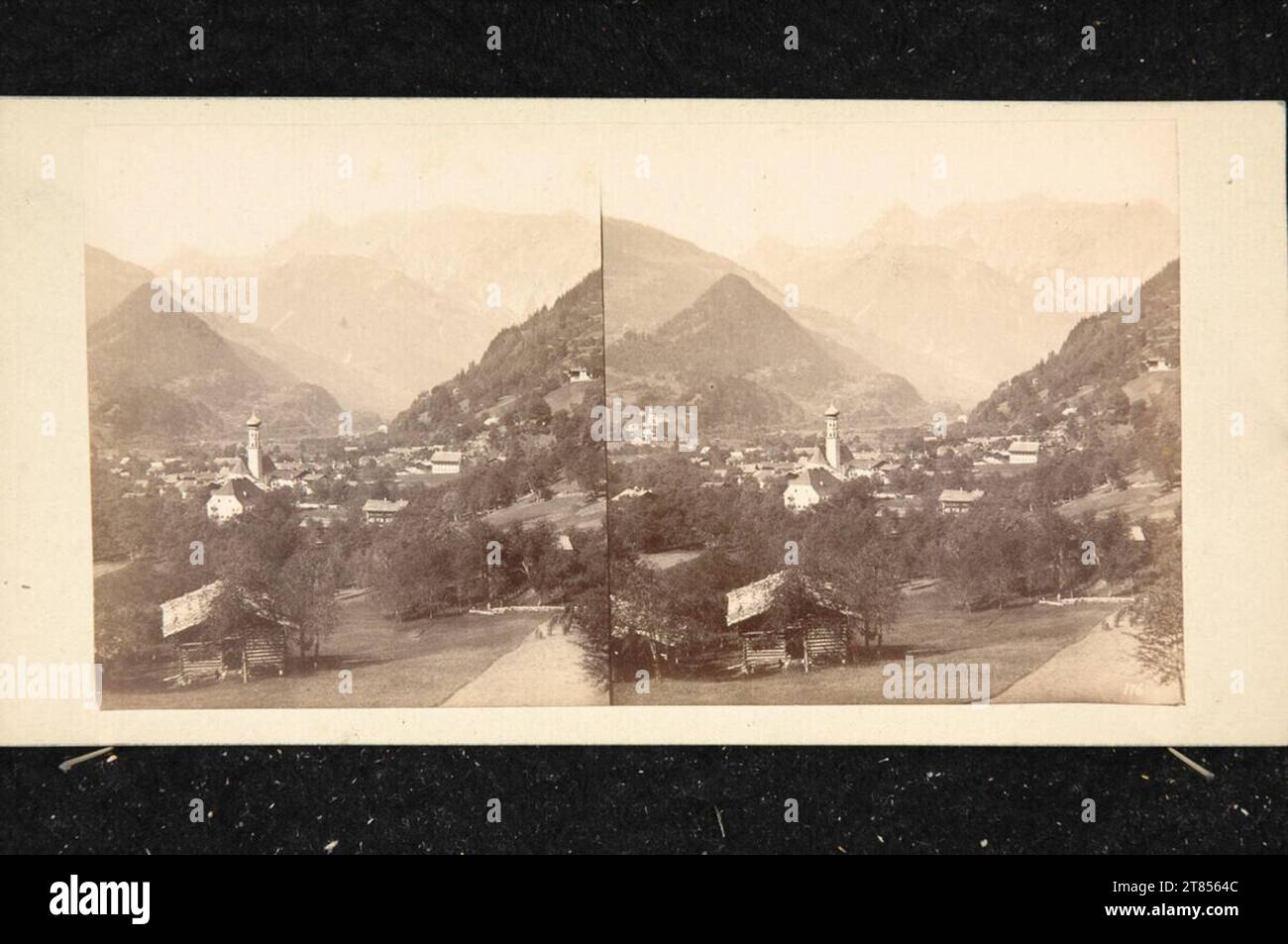 Jacques Joseph Athanase Clouzard veduta di Schrun nel Montafon, Vorarlberg. Carta albumina, sulla scatola/formato stereo intorno a 1865 Foto Stock
