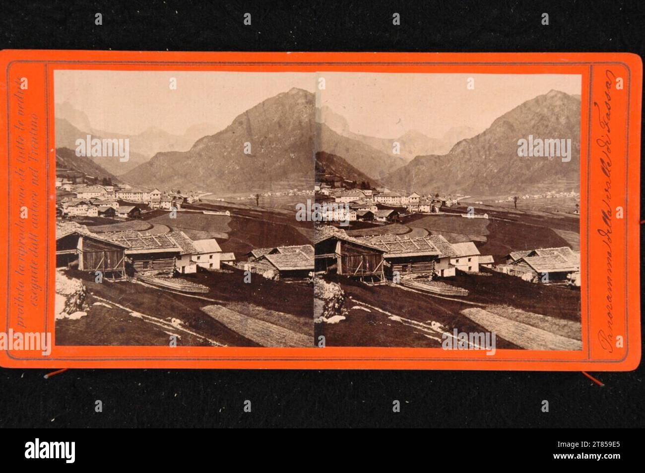 Giovanni Battista Unterveger Panorama registrazione del Fassatal. Carta albumina, sulla scatola/formato stereo 1870-1880 , 1870/1880 Foto Stock
