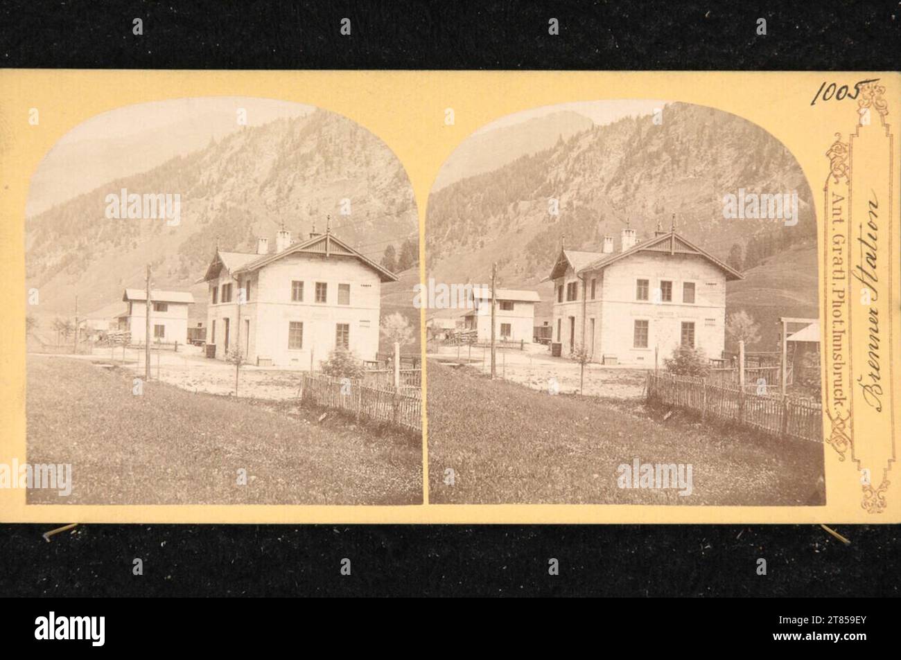 Stazione Anton Gratl Brenner. Carta albumina, sulla scatola/formato stereo 1860-1870 , 1860/1870 Foto Stock