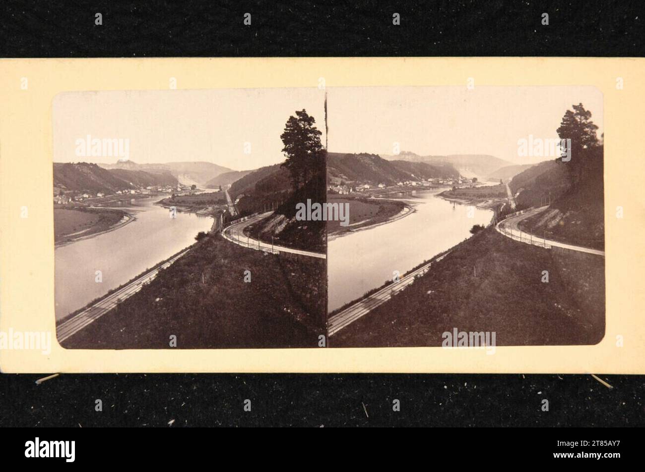 Anonimo Sassone Svizzera - Elba vicino a Schandau. Carta albumina, sulla scatola/formato stereo 1860er Jahre Foto Stock