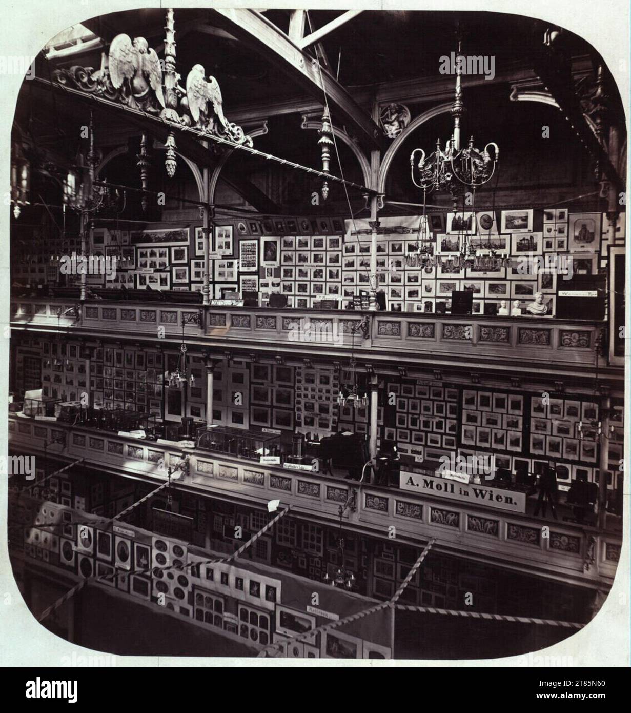 Döbbelin immagine dell'installazione della mostra fotografica Berlin 1865. Carta di albumina, sulla scatola 1865 , 1865 Foto Stock