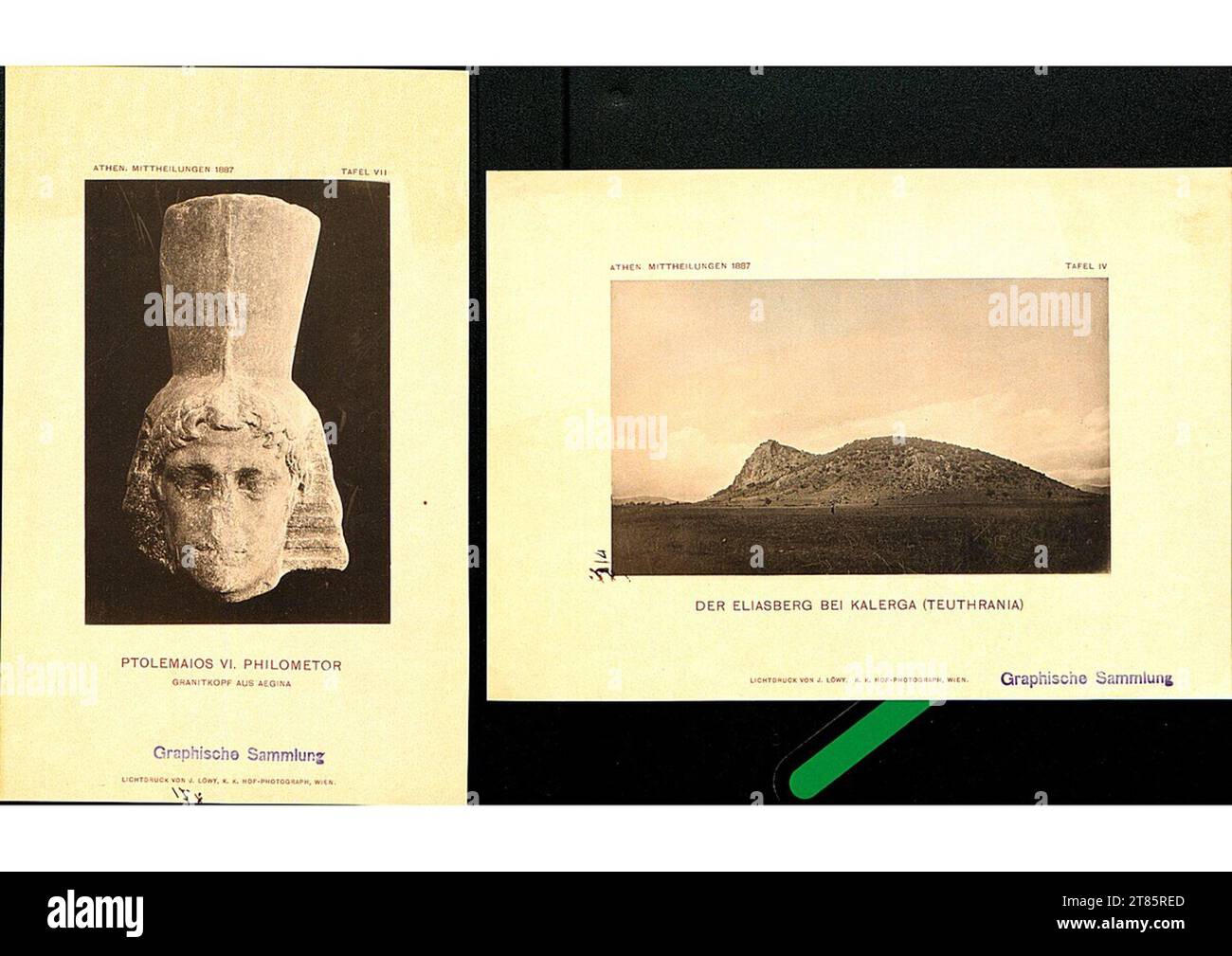Josef Löwy due illustrazioni per un saggio archeologico in 'comunicazioni ateniesi' nel 1887. Collotipo tecnico 1887 , 1887 Foto Stock