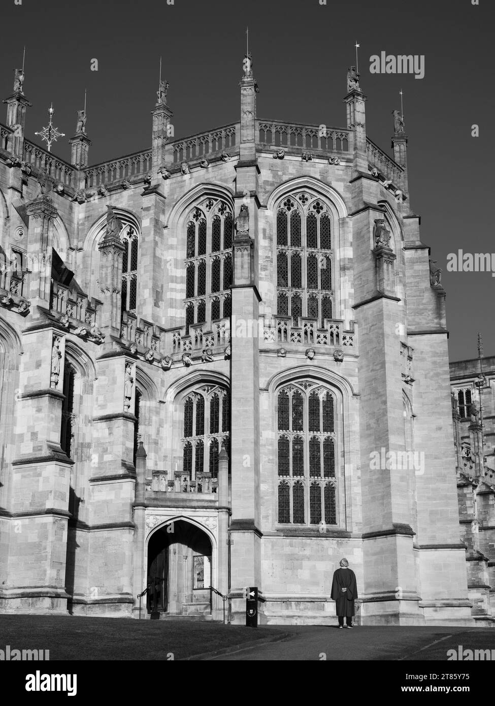 B&W, St Georges Chapel, Castello di Windsor, Windsor, Berkshire, Inghilterra, Regno Unito, Regno Unito. Foto Stock