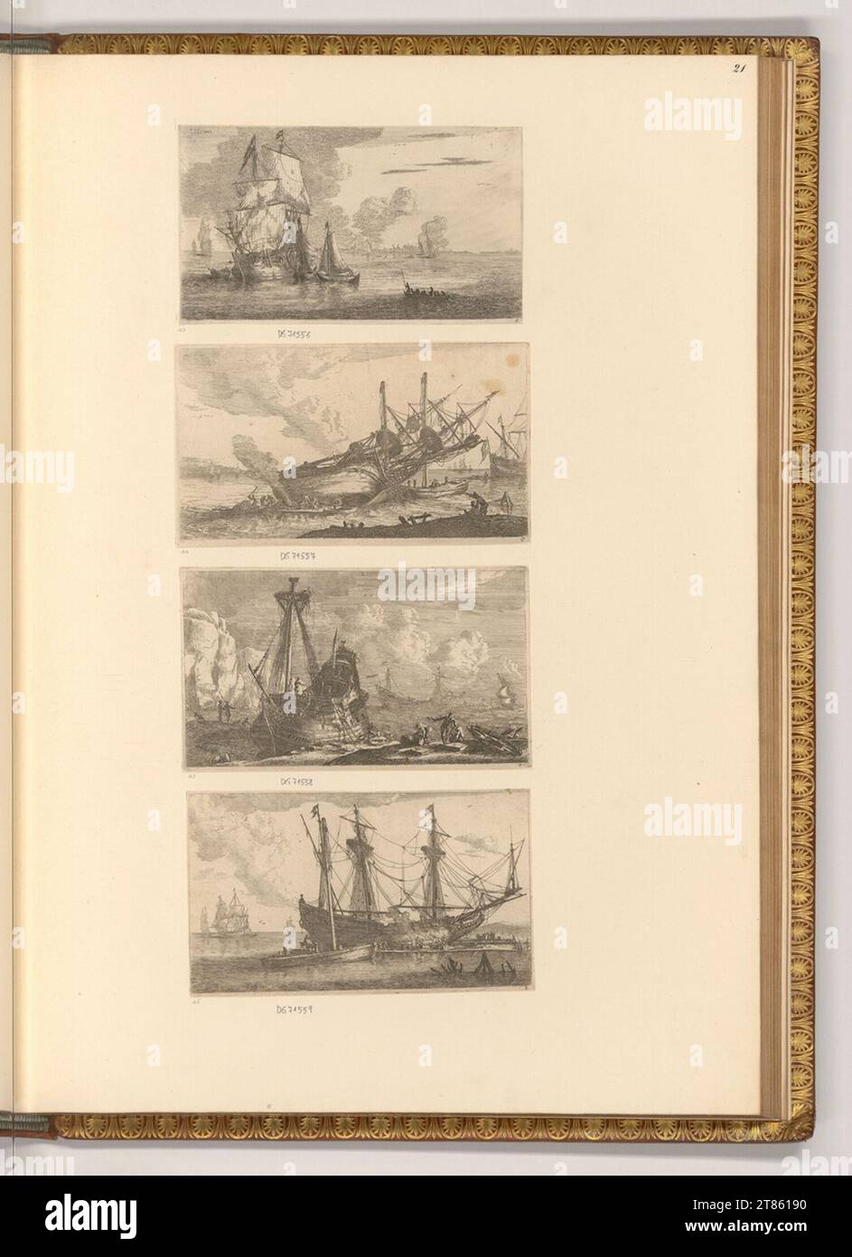 Reinier Zeeman (incisore) pezzi di mare e navi. Incisione, pinna 1652 , 1652 Foto Stock