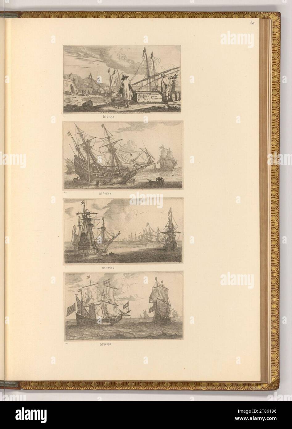 Reinier Zeeman (incisore) titolo LEAF, Sea ee e Ship. Incisione, pinna 1652 , 1652 Foto Stock