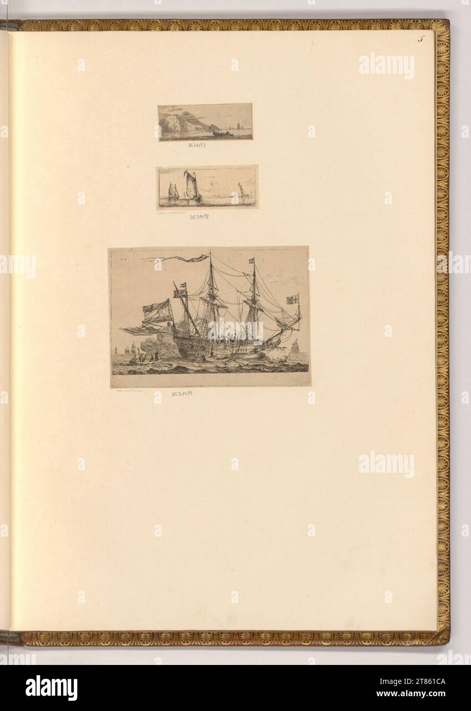 Pezzi della Reinier Zeeman Naval con navi. incisione 1630-1667 , 1630/1667 Foto Stock