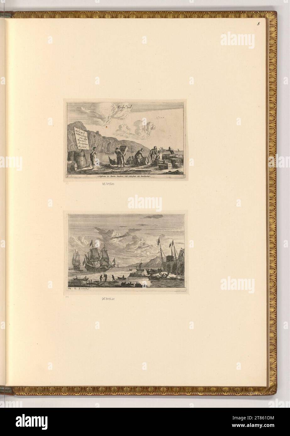 Reinier Zeeman (incisore) titolo LEAF, città portuali e navi. incisione 1656 , 1656 Foto Stock