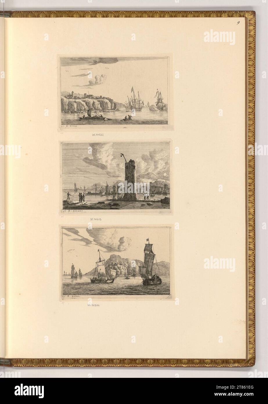 Reinier Zeeman (incisore) città e navi del porto. incisione 1656 , 1656 Foto Stock
