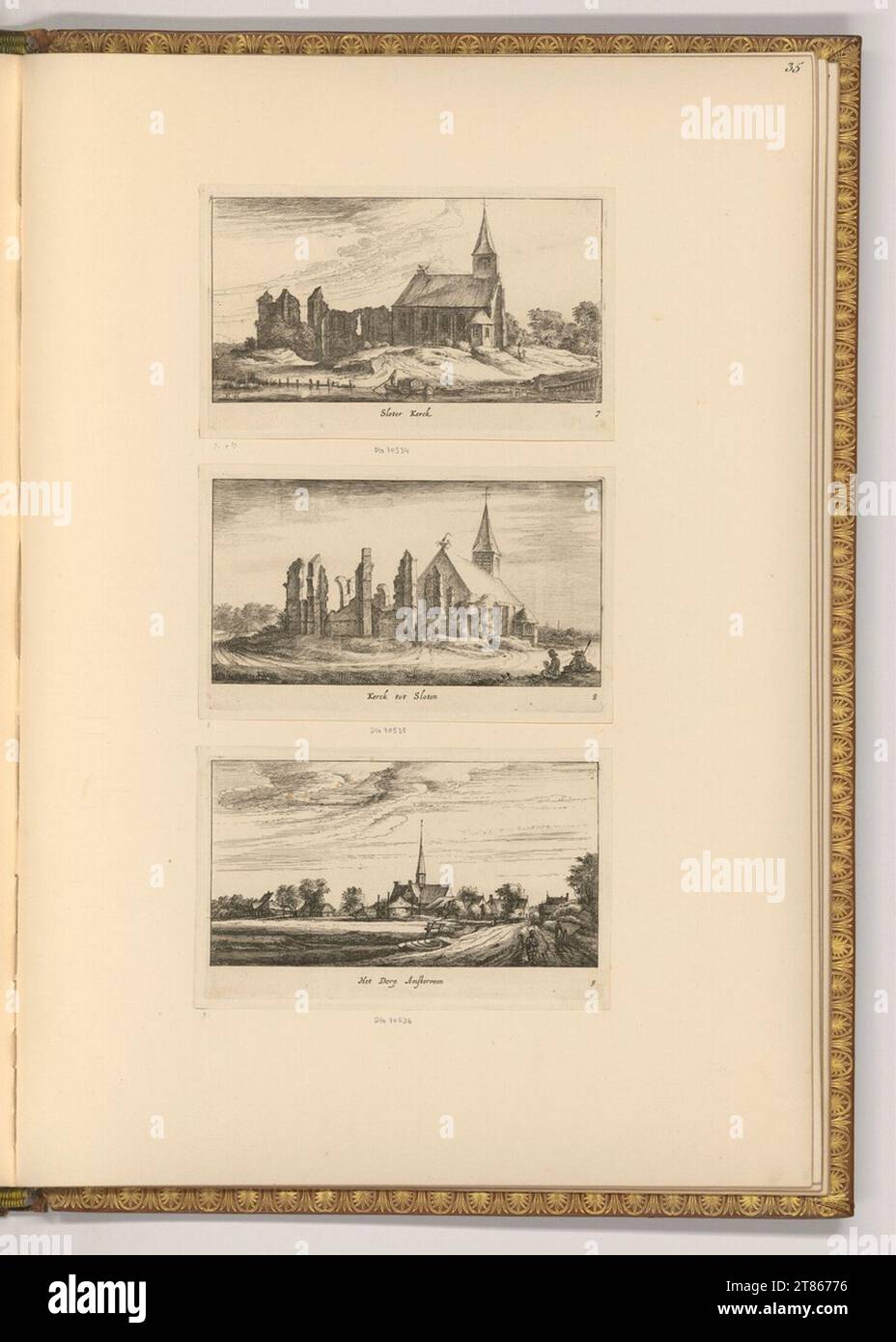 Geertruydt Roghman (incisore) Kirche von Sloterdijk (Sloter Kerk, Petruskerk); Kirche von Amstelveen. Incisione, pinna 1645-1655 , 1645/1655 Foto Stock