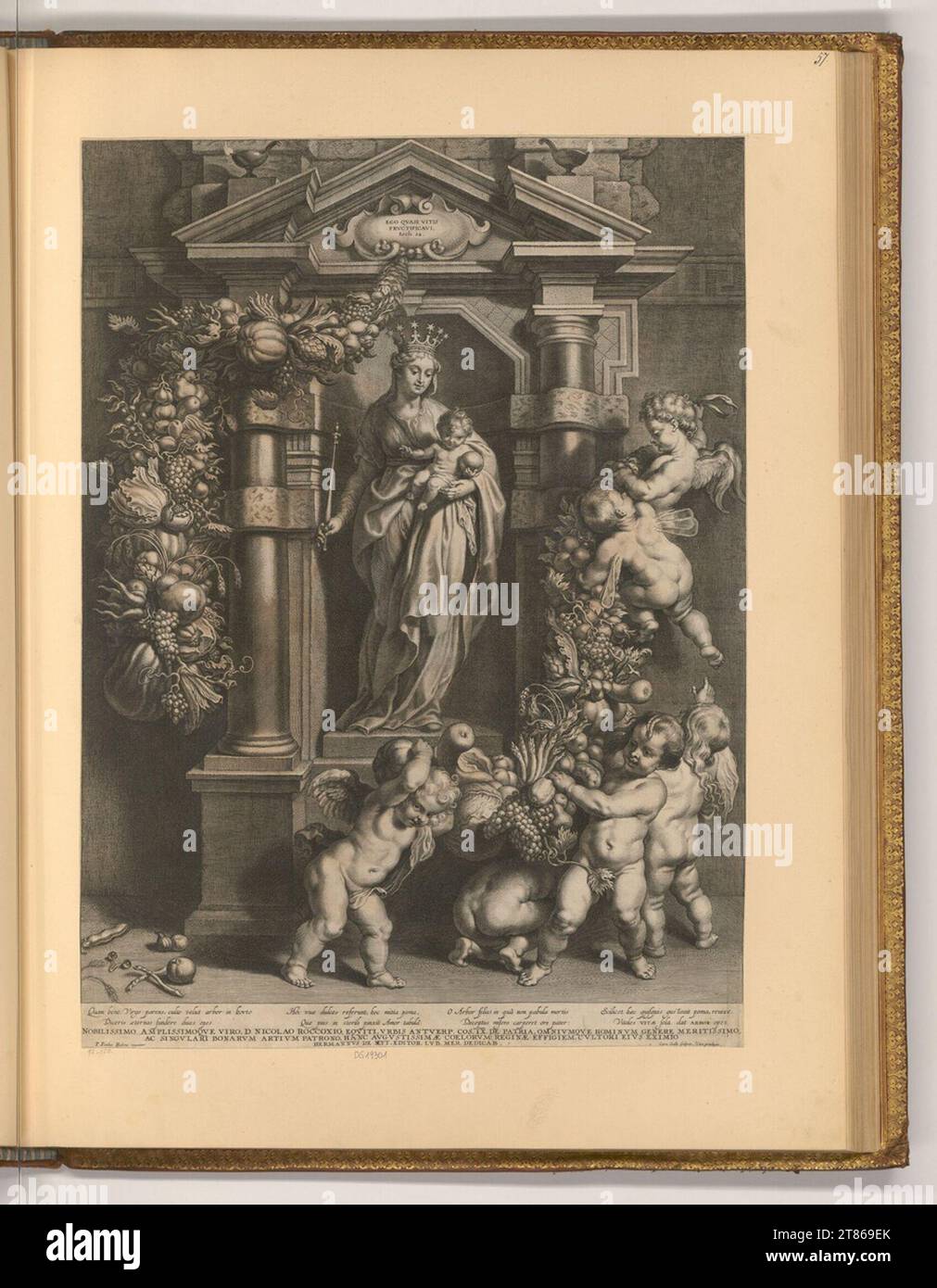 Cornelis Galle der Ältere (Verleger in) Maria con corona, scettro e bambino. Stampa in rame 1590-1650 , 1590/1650 Foto Stock