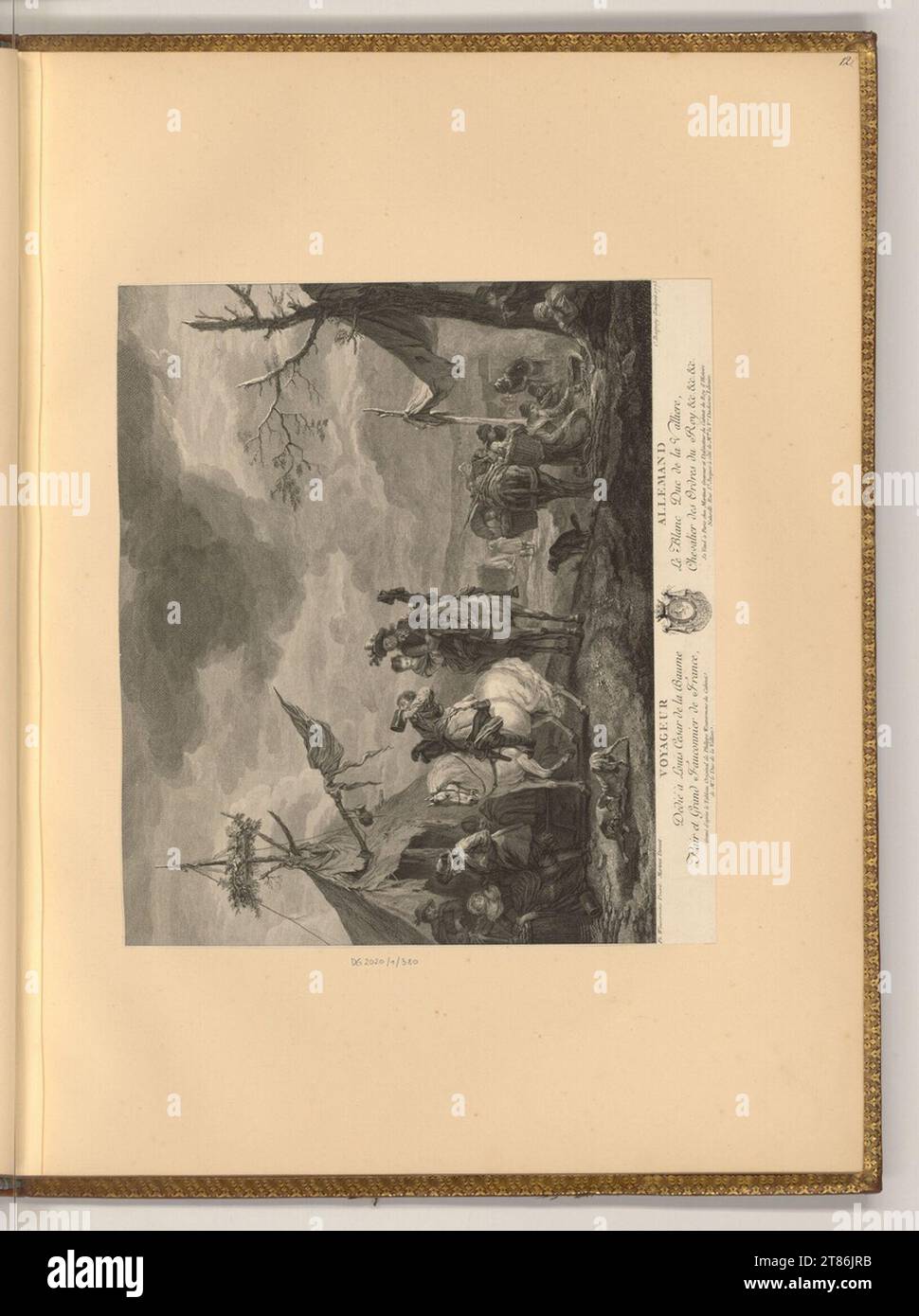 Pierre Charles Baquoy (incisore) viaggiatori di fronte a un campo. incisione 1773 , 1773 Foto Stock