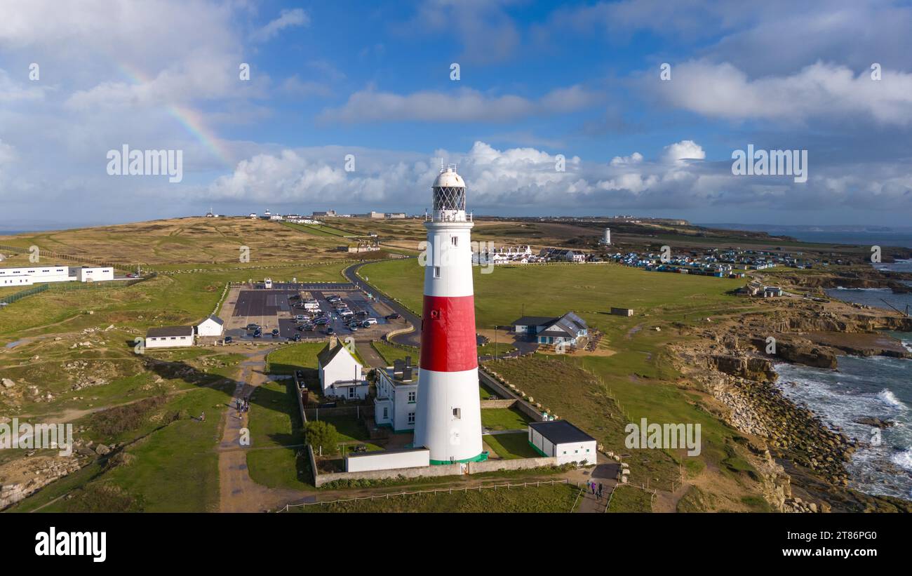 Vista aerea del faro Portland Bill. Foto Stock