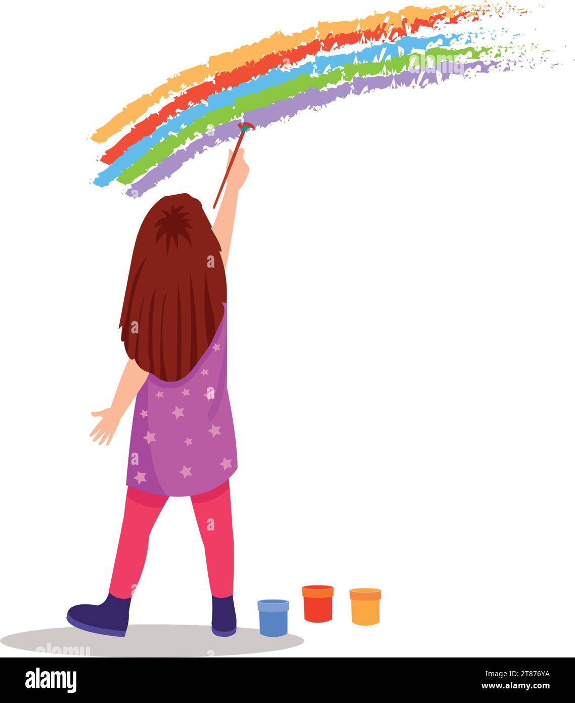 La bella ragazza sta dipingendo un arcobaleno Illustrazione Vettoriale