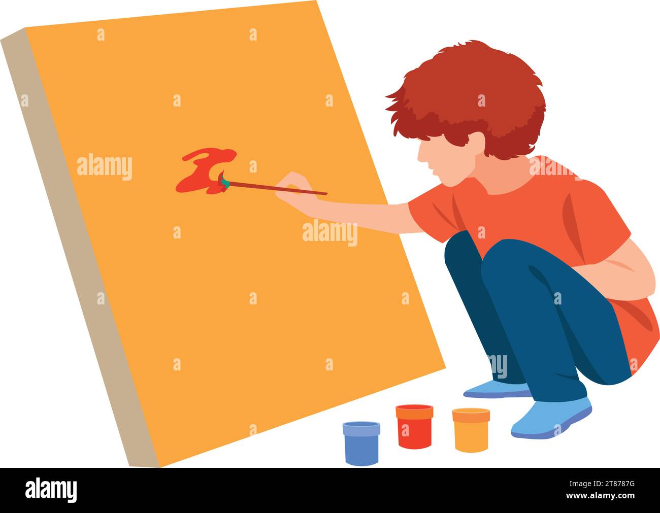 illustrazione vettoriale di boy painting su tela Illustrazione Vettoriale