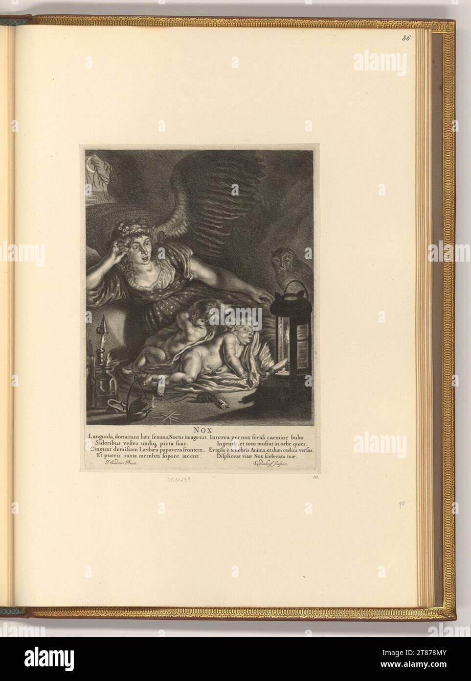 Jonas Suyderhoef (incisore) NOx: Bambini addormentati, gufo e personificazione della notte. Incisione rame, incisione 1627-1686 , 1627/1686 Foto Stock