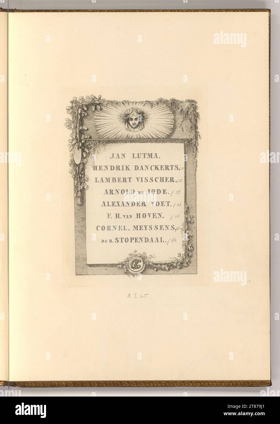 Joseph Fischer (Ausführende r Künstler in) Jan Lutma. Hendrik Danckerts. Lambert Sascher. Arnold de Jode. Alexander Voet. F. H. van Hoven. Cornel. Meyssens. D & B. Stoppendaal .. incisione dopo il 1855 Foto Stock