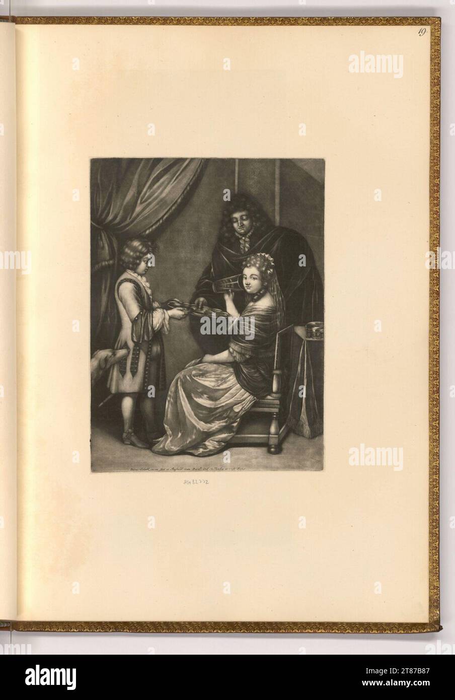 Pieter Schenk (incisore) Boy serve un bicchiere di una donna seduta. Sci 1676-1711 , 1676/1711 Foto Stock