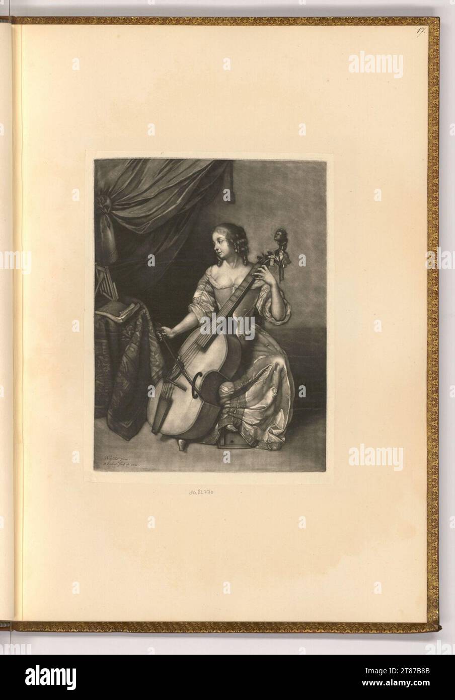 Pieter Schenk (Engraver) Girl suona con un violoncello. Sci 1676-1711 , 1676/1711 Foto Stock