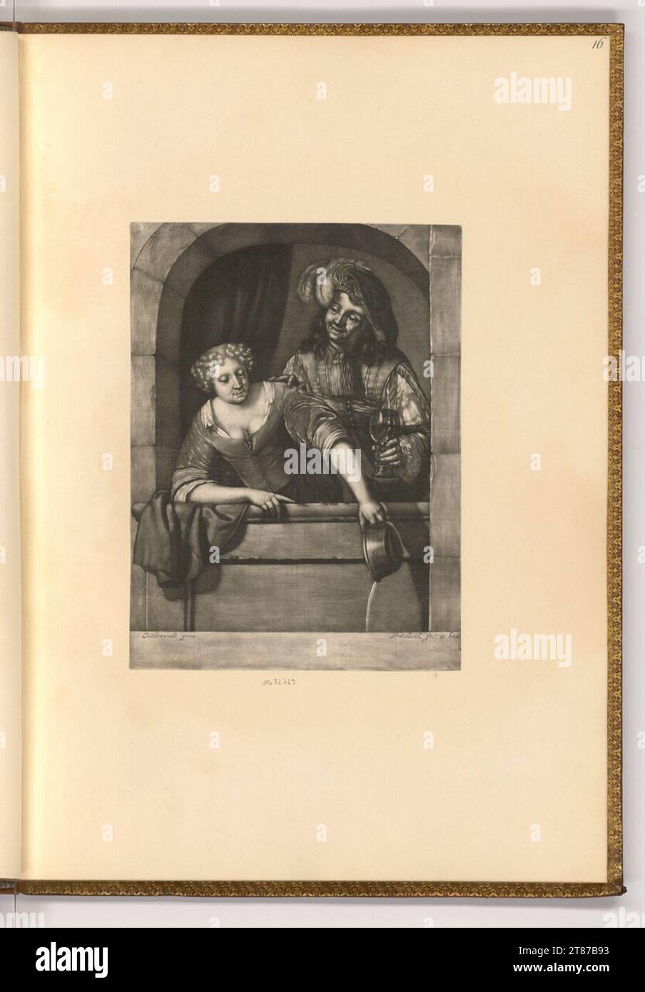 Pieter Schenk (incisore) donna e uomo alla finestra di nicchia. Sci 1676-1711 , 1676/1711 Foto Stock