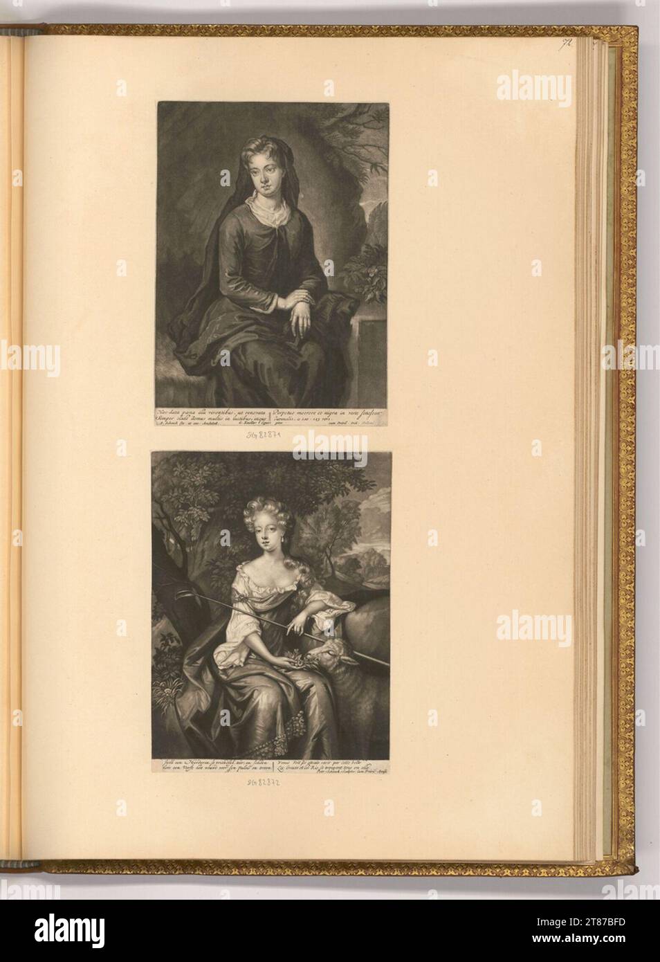 Pieter Schenk (incisore) Ritratto di una giovane donna in lutto; Ritratto di una giovane donna come pastore. Sci 1680-1711 , 1680/1711 Foto Stock