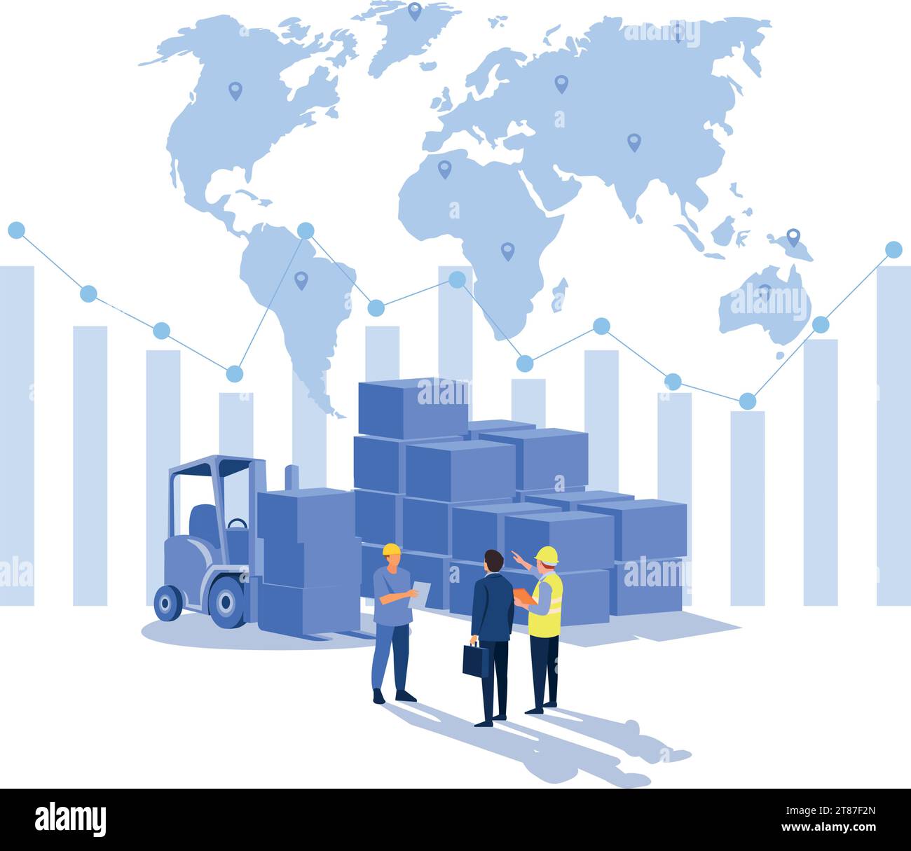 Logistica e spedizione di camion container nel porto delle navi per container commerciali cargo nave e aereo da carico Illustrazione Vettoriale