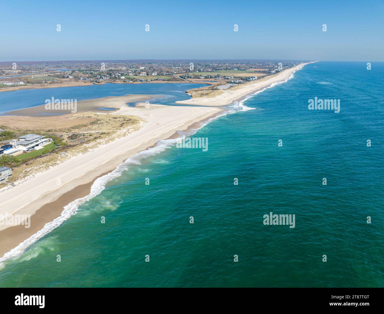 vista aerea della spiaggia principale di sagg, sagaponack, ny Foto Stock