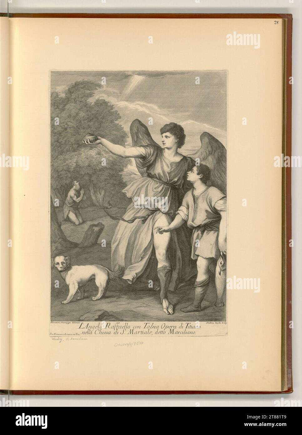 Andrea Zucchi (incisore) Arcangelo Raffaello con Tobias. Incisione, incisione del rame intorno al 1720 Foto Stock